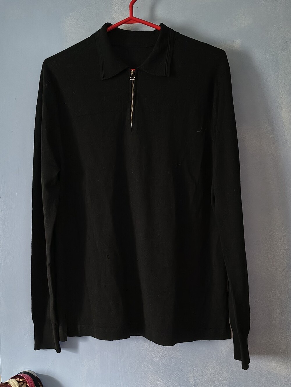 Patrick Assaraf Merlino Wool Half Zip Black Sweater S
